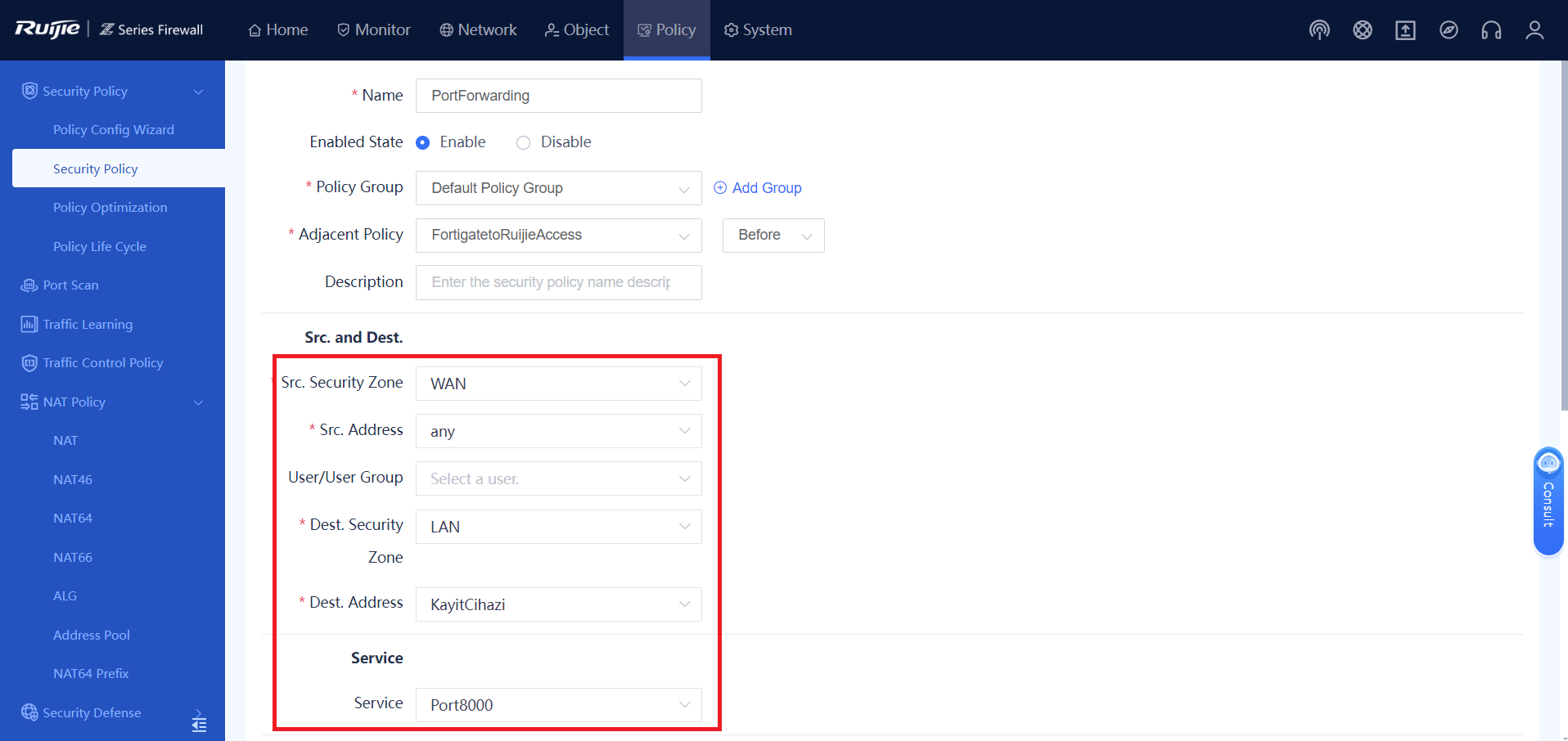 Ruijie Firewall Port Forwarding